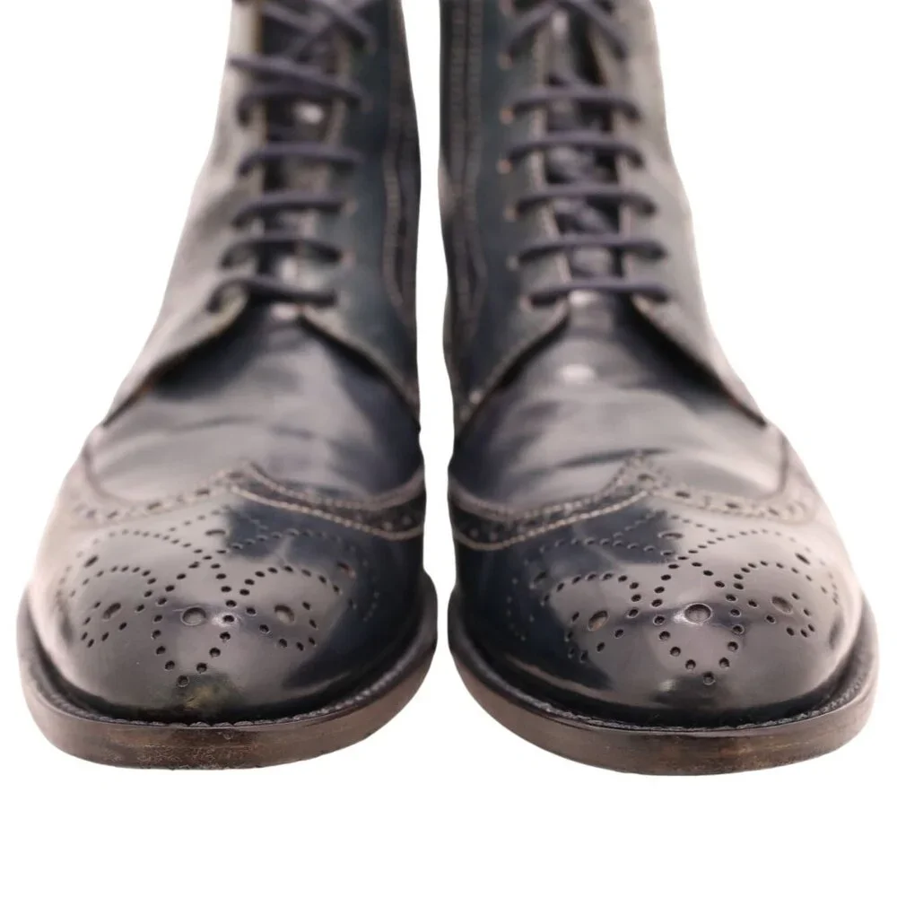 Navyboot Italy Navy Blue Leather Wingtip Chukka Boots Men 7 Dress Shoes Ankle 40